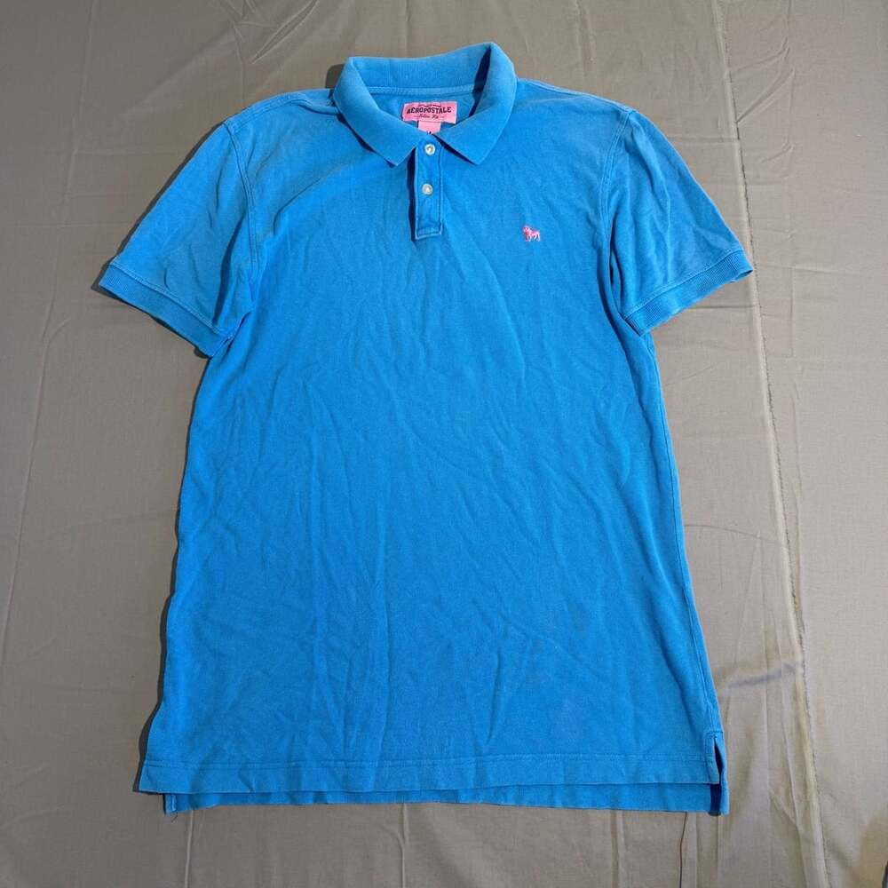 Aeropostale Slim Fit Polo Shirt Size M Blue Cotton Short Sleeve
